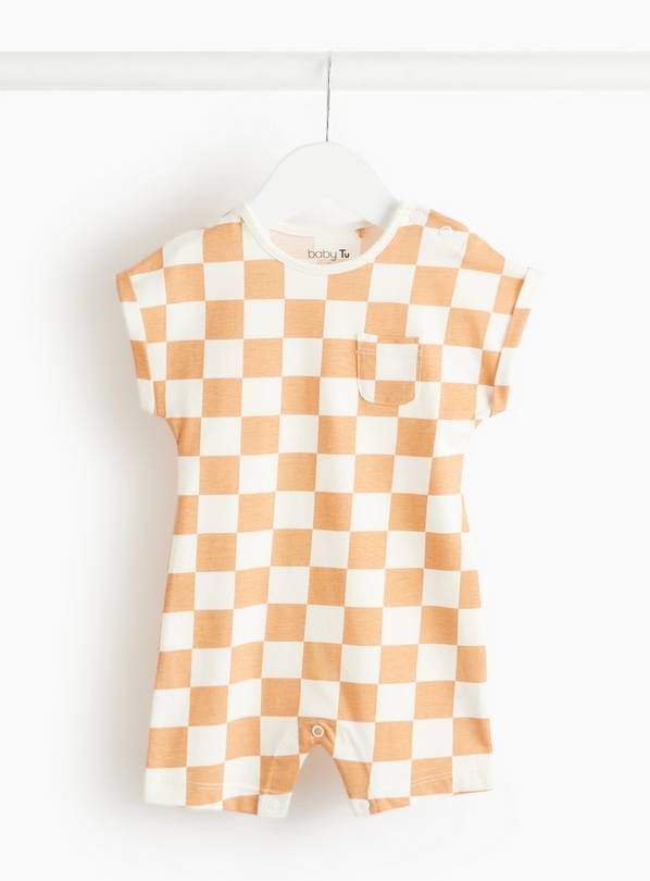 Orange Chequered Print Romper Up to 3 mths